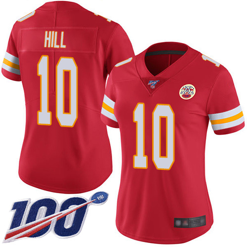 Women Kansas City Chiefs #10 Hill Tyreek Red Team Color Vapor Untouchable Limited Player 100th Season Football Nike NFL Jersey->youth nfl jersey->Youth Jersey
